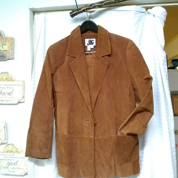 JLC New York Woman Skirt Suit 💯% Suede Leather Rust Cropped Sz- S/ 40" - Picture 2 of 14